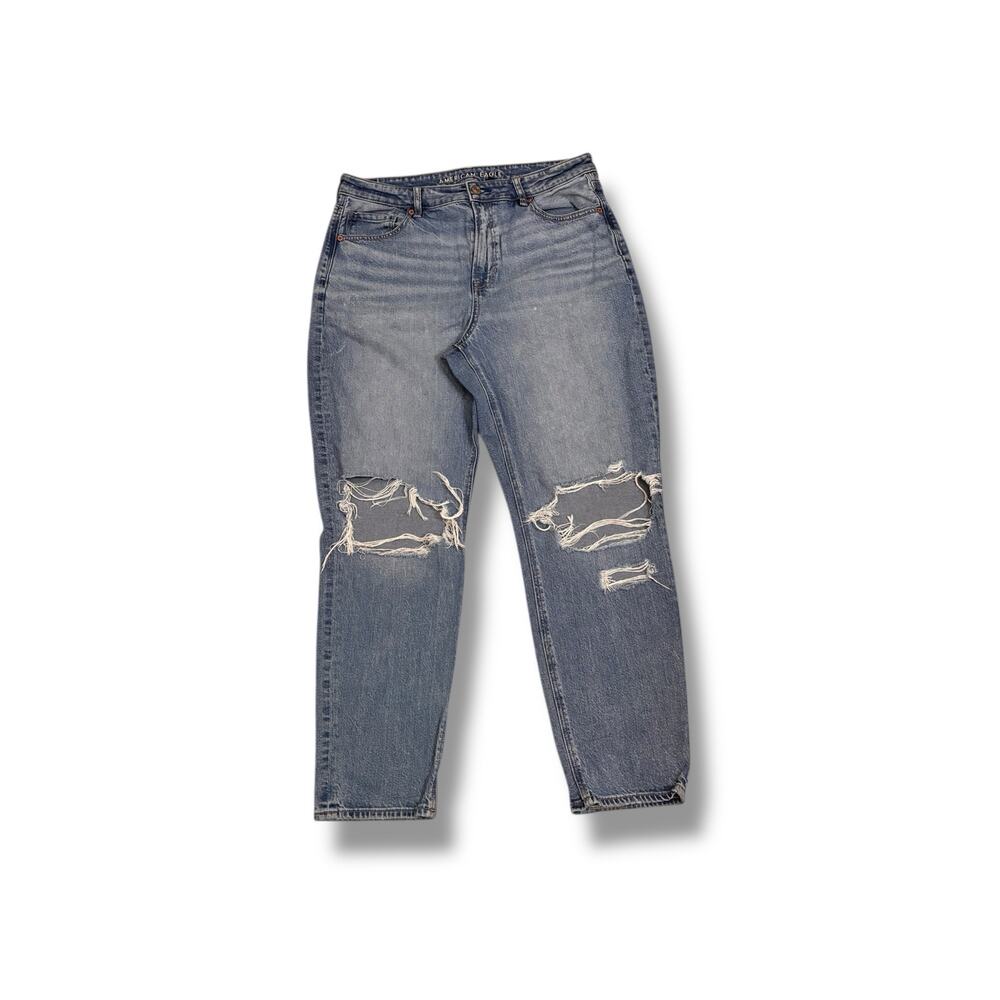 American Eagle Strigid ripped high rise mom jean in Blown Out Blue - Picture 3 of 9